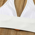 White Ribbed Halter Swimwear High Waisted Bikini Set 2025 Sexy Swimsuit Women Ring Bathing Suit Swimming Wear Bikinis De Mujer