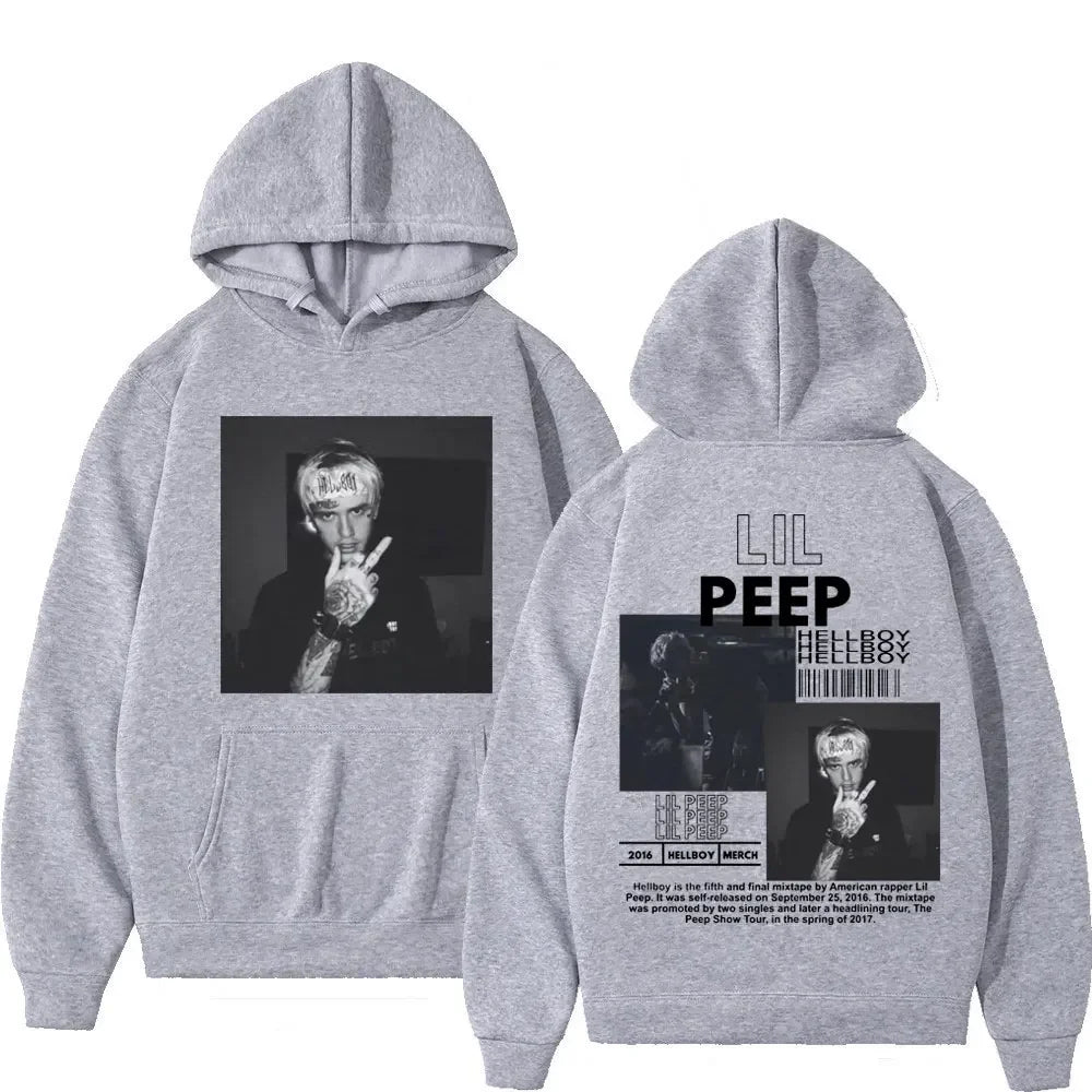 Hip hop rapper Lil Peep patterned hoodie high-quality fashion pullover men's and women's street fashion retro hooded sweatshirt