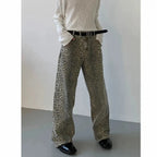 Women's Jeans Leopard High Waist Hip Hop Straight Fashion Pants Streetwear Harajuku Y2K Style Female Wide Leg Denim Trousers
