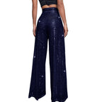 Women's Fashion Solid Color High Waist Sequin Side Zipper Draped Wide Leg Pants Pants for Women Women's Pants Women's Pants 2024