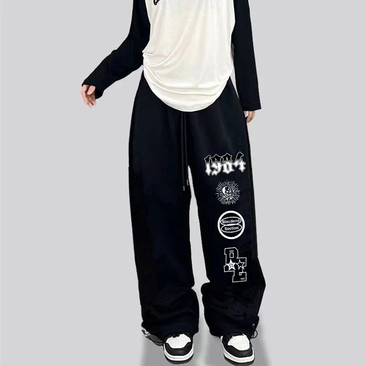 American Star Print Women Oversized Pants High Waist Loose Casual Sports Pants for Women Spring Summer Thin Woman Trouser Y2K