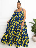 Wmstar Plus Size Dresses for Women Floral Printed Slip  Loose Stretch Big Swing Maxi Dress Summer Clothes Wholesale Dropshipping