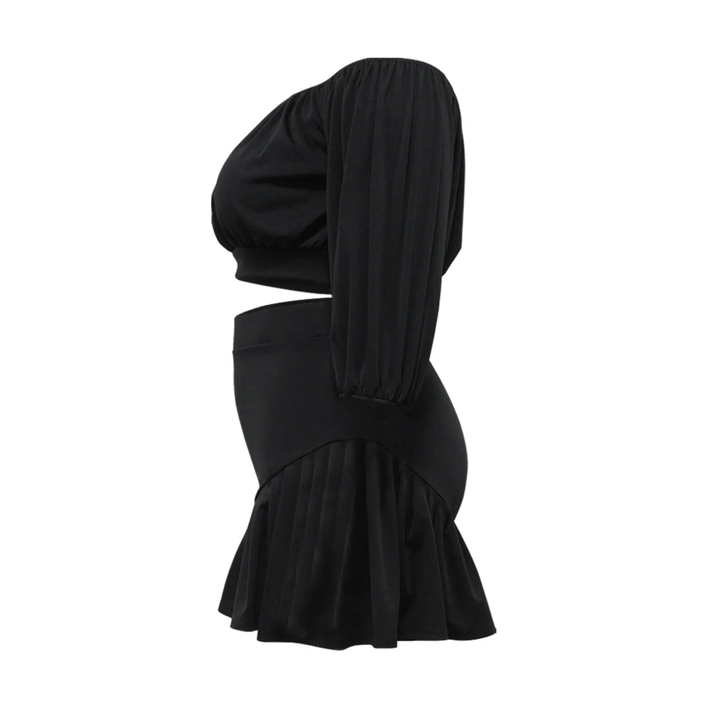 CM.YAYA Plus Size Women's Set Long Sleeve Slash Neck T-Shirt and Shorts 2025 Summer Ruched Two 2 Piece Set Outfits Tracksuit