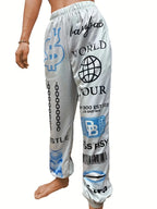 Summer New Printed Fashion Elastic Waist Sports Casual Harlan Pants for Women