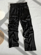 High Quality Wide Leg Pants Women Vintage Drawstring High Waist Satin Silk Pants Woman Casual Loose Straight Trousers