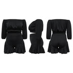 CM.YAYA Plus Size Women's Set Long Sleeve Slash Neck T-Shirt and Shorts 2025 Summer Ruched Two 2 Piece Set Outfits Tracksuit