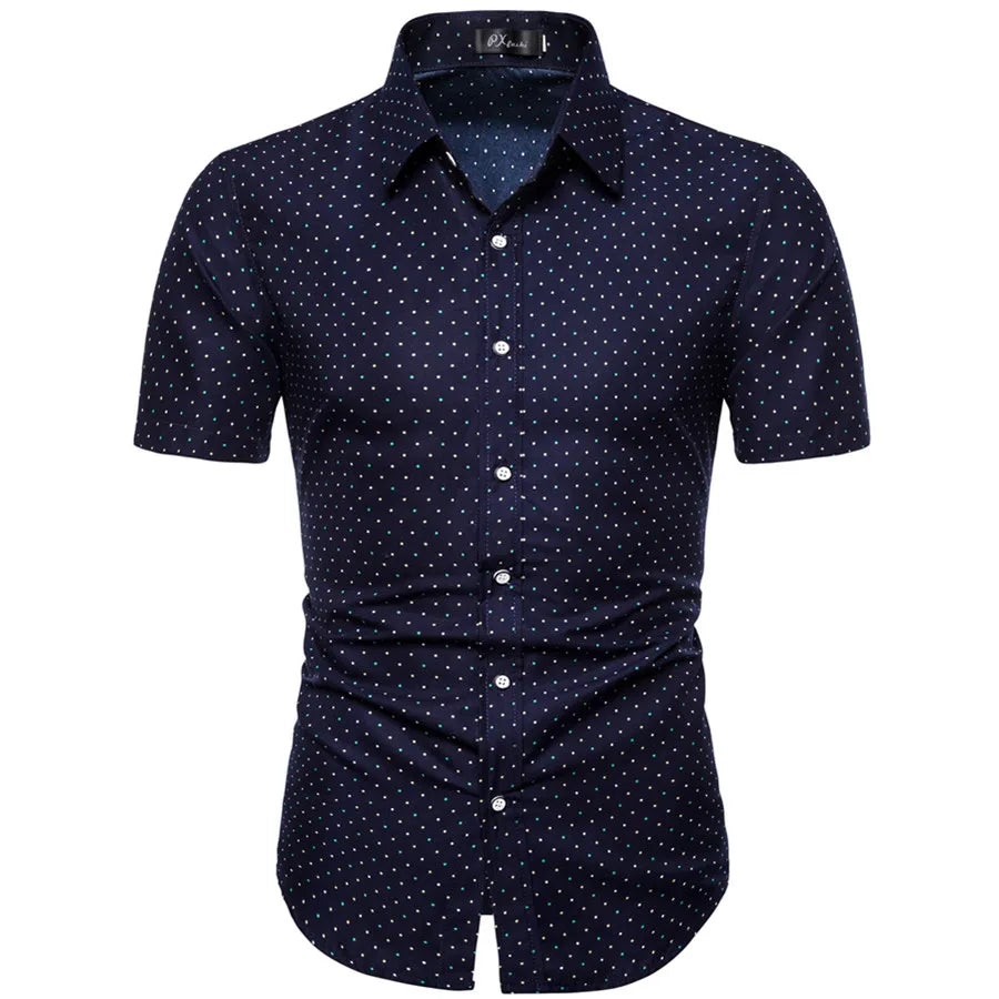 Summer New Men's Short Sleeved Shirt Thin Collar Hawaiian Style Floral Shirt Vacation Series Men's Shirt