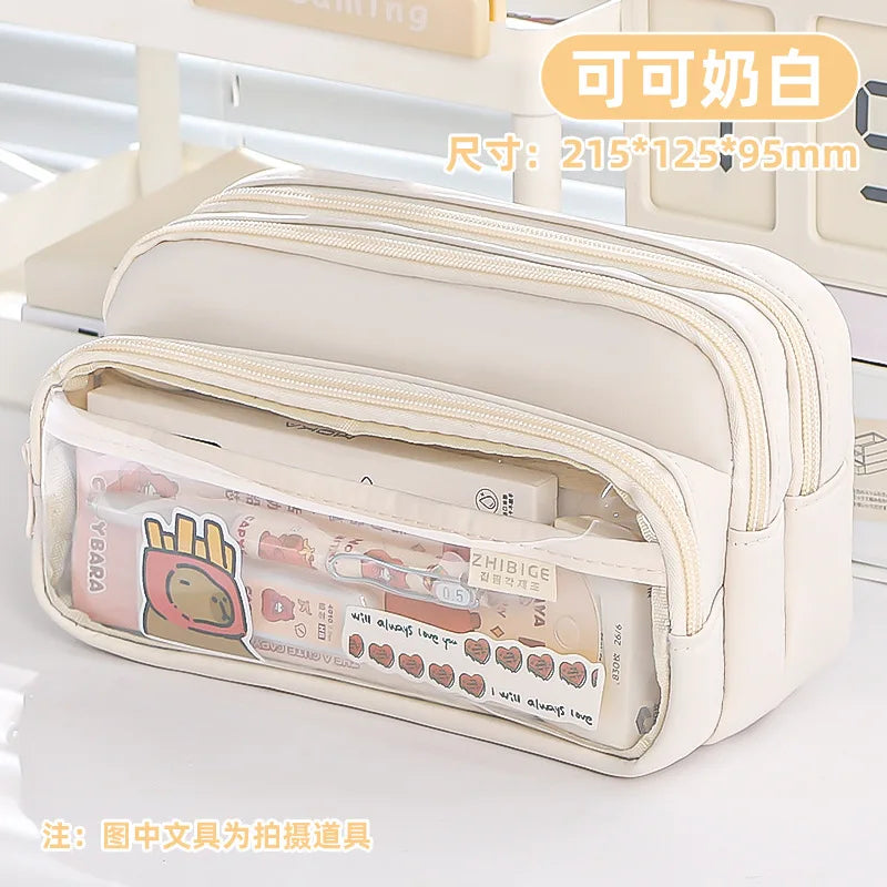 Exquisite Transparent Pencil Case Student Large Capacity Multifunctional Convenient Stationery Storage Bag