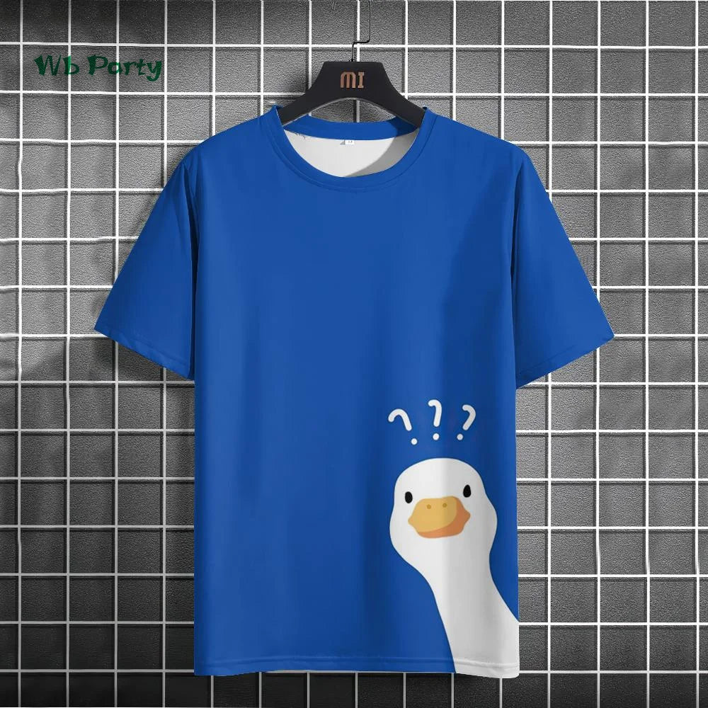Funny Pattern Men's T-Shirt Cute Cartoon Goose Print Short Sleeve T-Shirt Loose O Neck Top Summer Men's Outdoor Casual Clothing