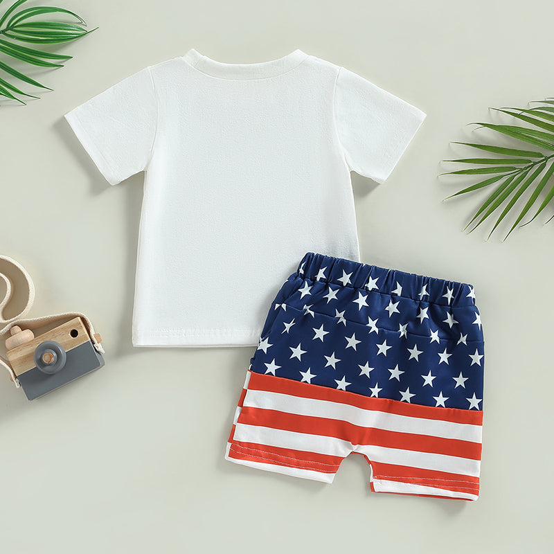 Citgeett Summer Independence Day Toddler Boys Outfits Short Sleeve Letter Print T-Shirts + Front Shorts Clothes Set