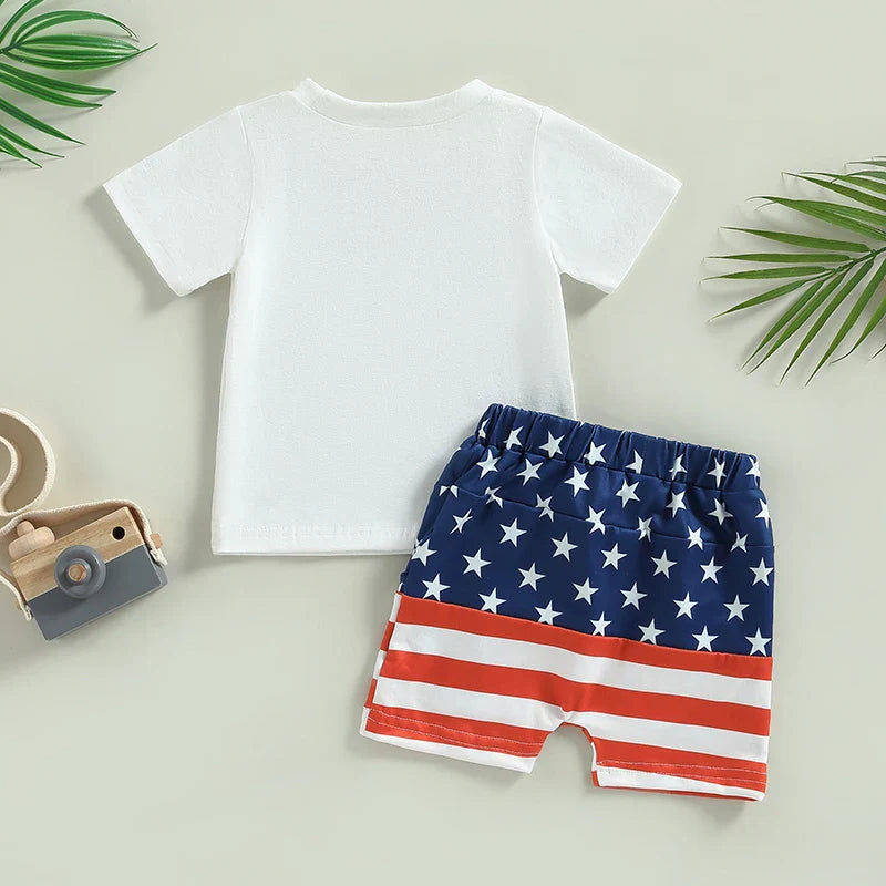 Citgeett Summer Independence Day Toddler Boys Outfits Short Sleeve Letter Print T-Shirts + Front Shorts Clothes Set