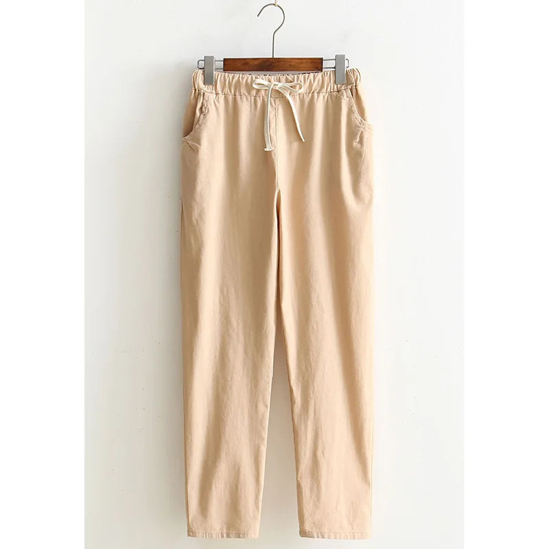 Women Pants Spring Summer Casual Harem Pants Cotton Elastic waist Harem Ankle-Length Trousers high quality for Female ladys