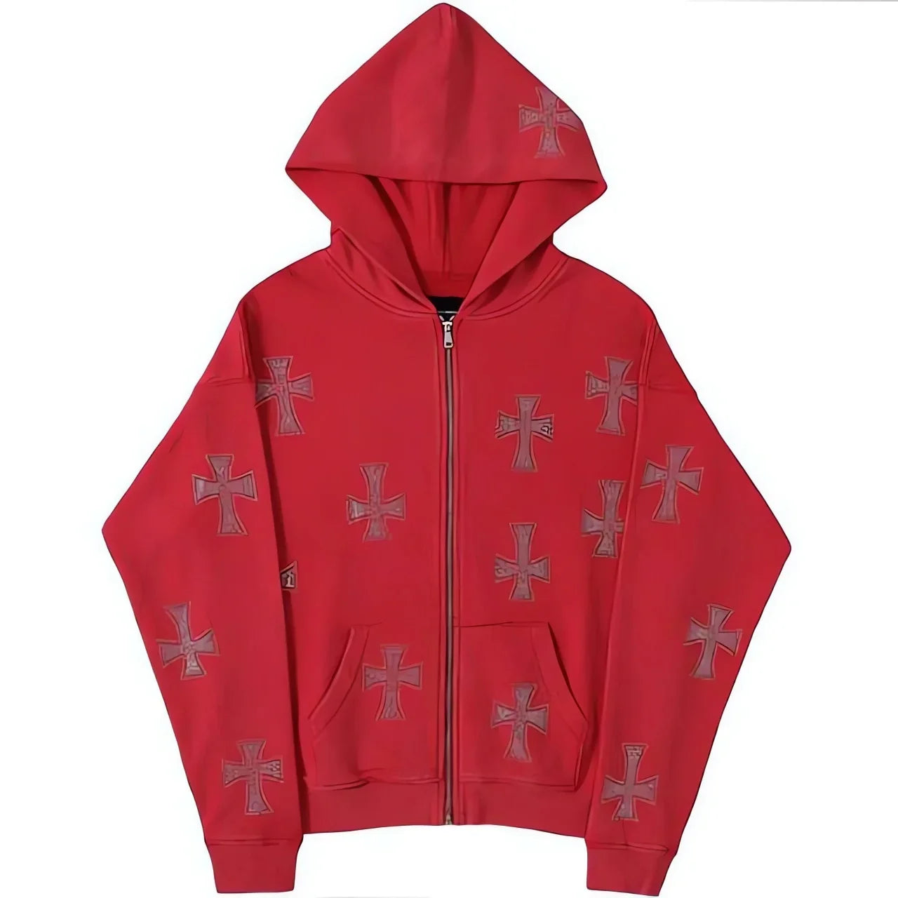 European and American loose top cross hot diamond hoodie women's high street Harajuku retro hip hop zipper Y2K hooded sweatshirt
