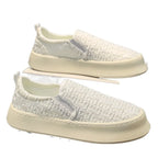 Canva Men's Casual Sneakers Summer Breathable Ice Silk Lazy Shoes Work Cloth Shoes Thick Bottom Black Sports Shoes