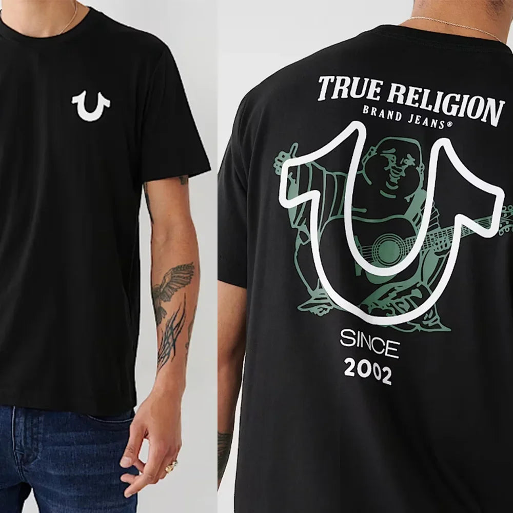 True Religion T-shirt Graphics T-shirt Men Cotton Graphic Crew Neck T-shirt Printed Short Sleeve Comfortable Breathable Top