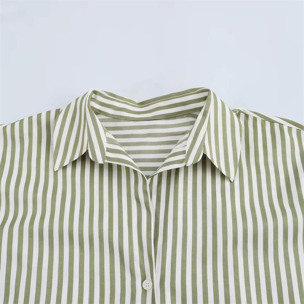 UNIZERA Women's Basic Striped Shirt with Collar Pocket Buckle Decoration Spring/Summer New Women's Shirt Top