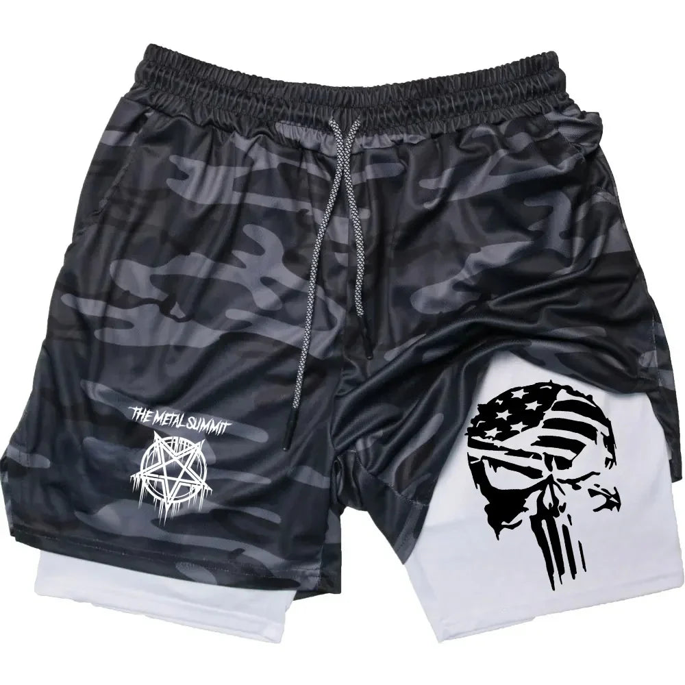 Men Anime Double Layer Shorts Gym Workout Printed Sports Multi-performance Training Quick-drying Jogging Pants Towel Pants M-3xl