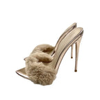 Super High Heels Summer Women Slippers Fur pointed toes Slip On Slides high heels 12cm sexy women sandals 33-4512cm
