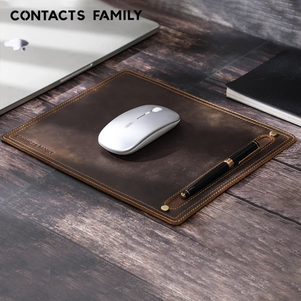 CONTACT'S FAMILY Anti-Slip Mouse Pad Mat Laptop Nubuck Leather with Pen Holder Gaming Mice New Desk Cushion Retro Comfortable