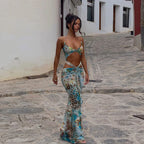 Women Sexy Printed Vestidos Chic Sleeveless Hollow Out Halter Bodycon Mini Dress 2025 Ladies Beach Seaside Vacation Bohemia Wear