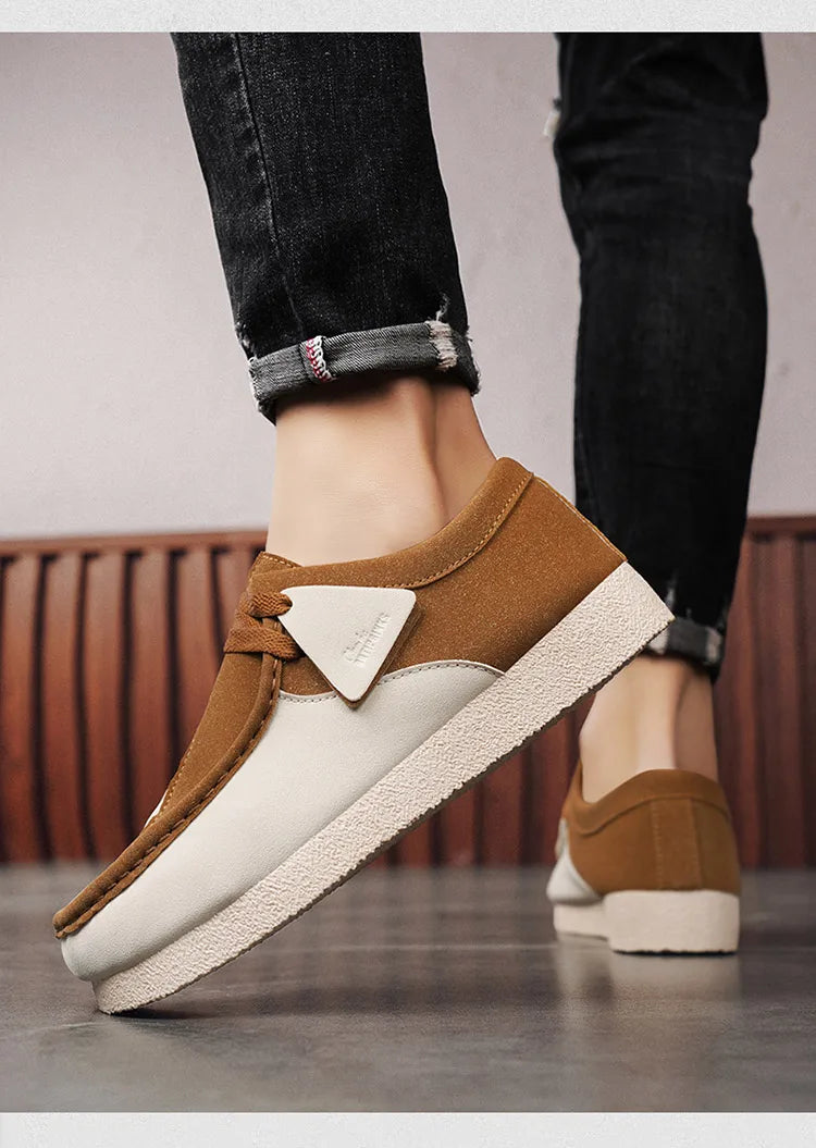Fashion Khaki Casual Shoes For Men Suede Leather Loafers Men Platform Slip-on Men's Driving Shoes Lightweight Leisure Men Shoes