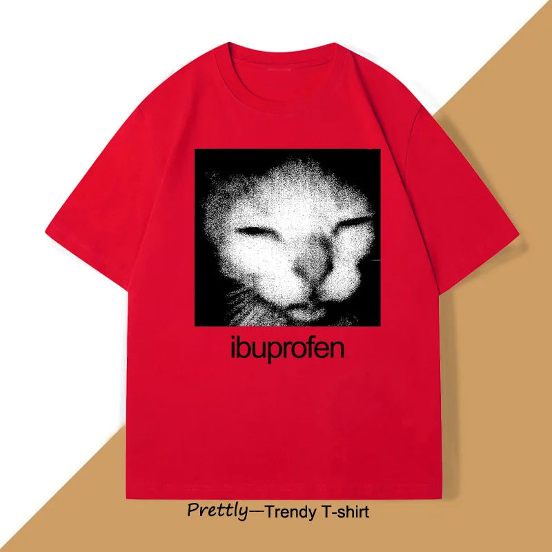 Ibuprofen Cat Meme T-shirt Men Causal Funny Cat Graphic T Shirts Fashion O Neck Mens Clothes Unisex Streetwear T-shirts