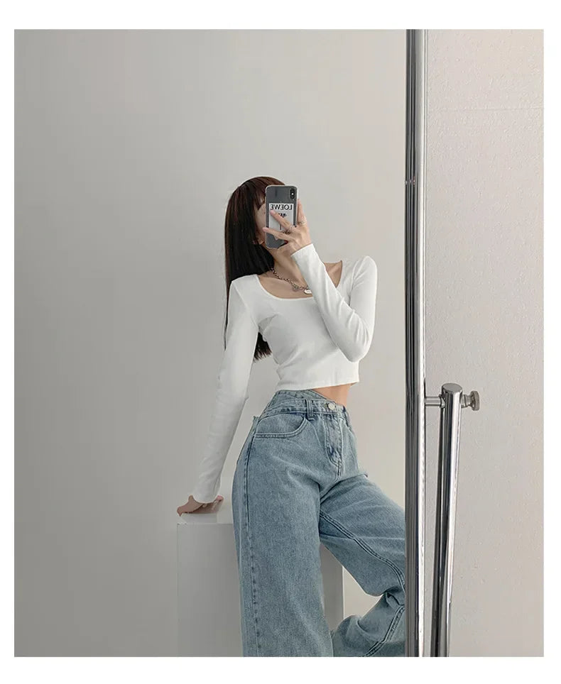 High-waisted Women's Vintage Jeans Loose-fit Straight-leg Slimming Draped Denim Trousers