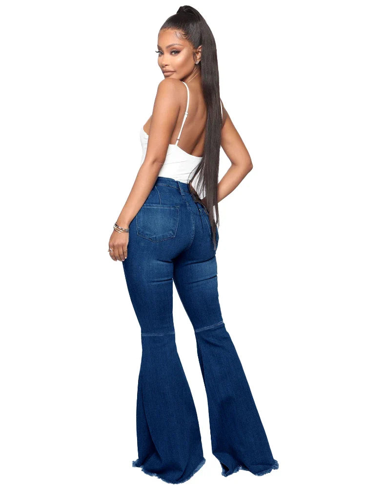 Women Jeans Flare Pants Sexy Denim Long Pant Hip Wrap Casual Solid Elegant Splice Regular Slim Fit High Waist Trousers Summer