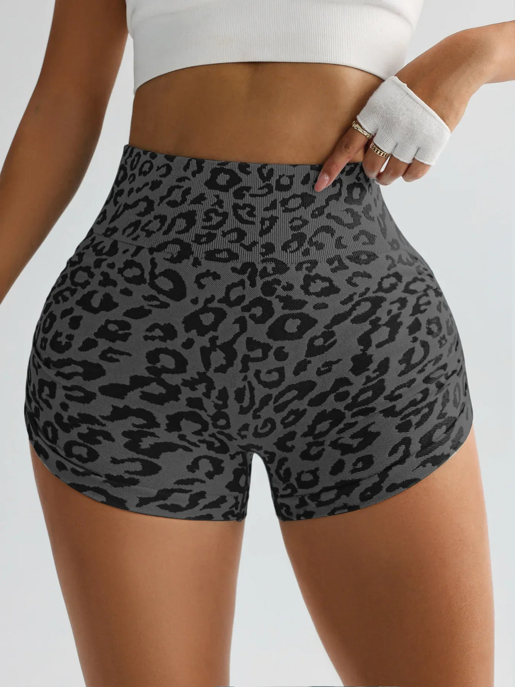 Women Leopard Gym Shorts Athletic Butt Lifting Workout Biker High Waist Yoga Pants Leggins Sports Fitness Short Tights