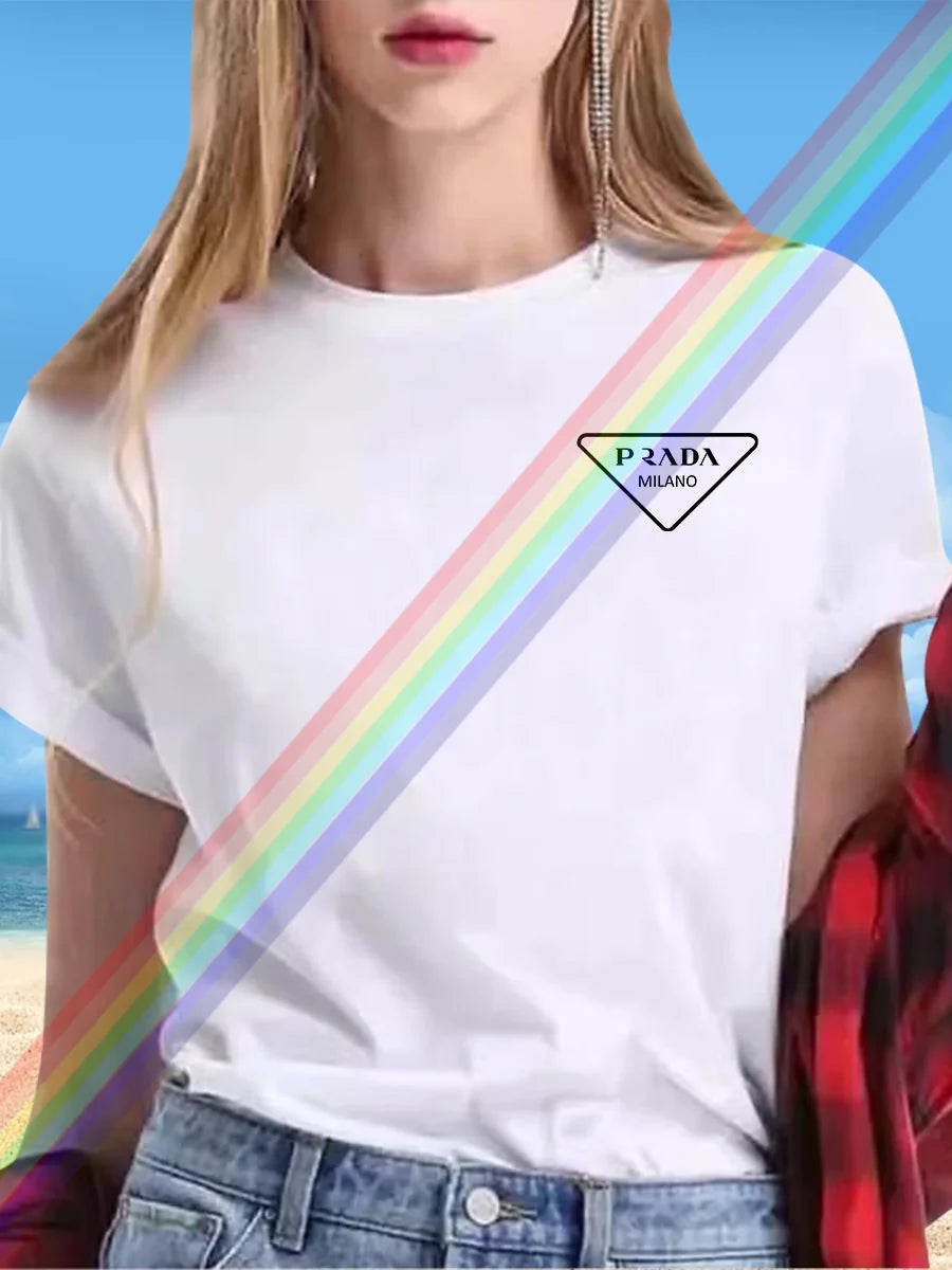 Summer women's letter P women's printed short-sleeved T-shirt round neck short-sleeved women's fashion street printed clothing