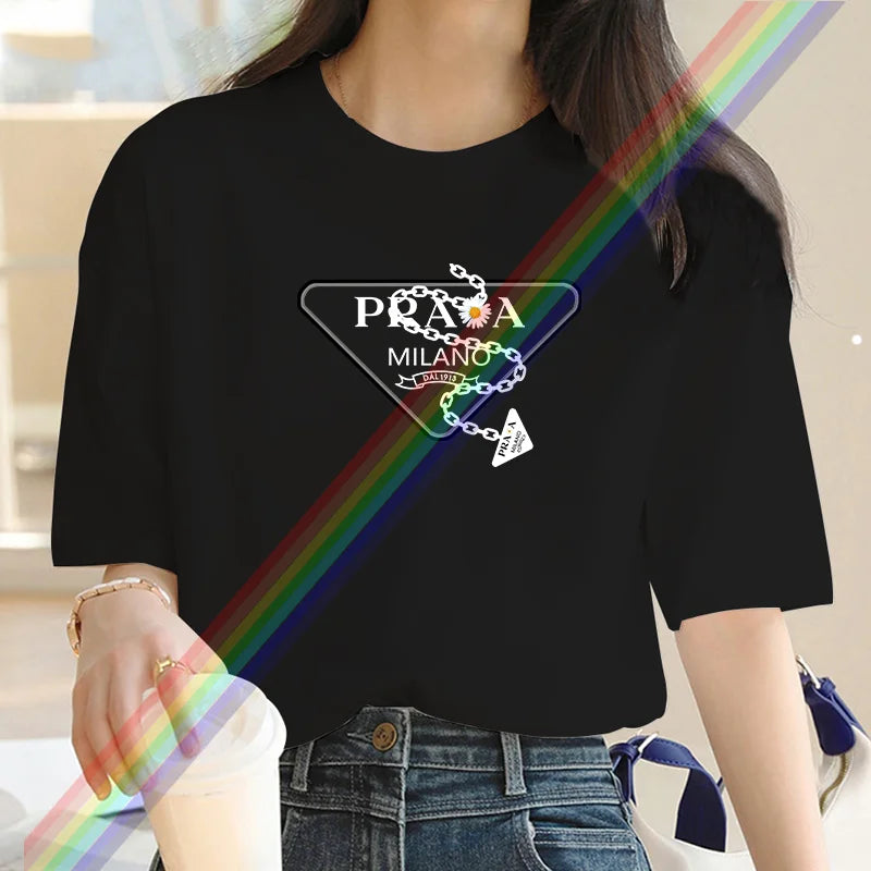 Women's luxury brand Fashion cartoon dog print women's T-shirt 2025 summer street fashion women's T-shirt Top women's T-shirt