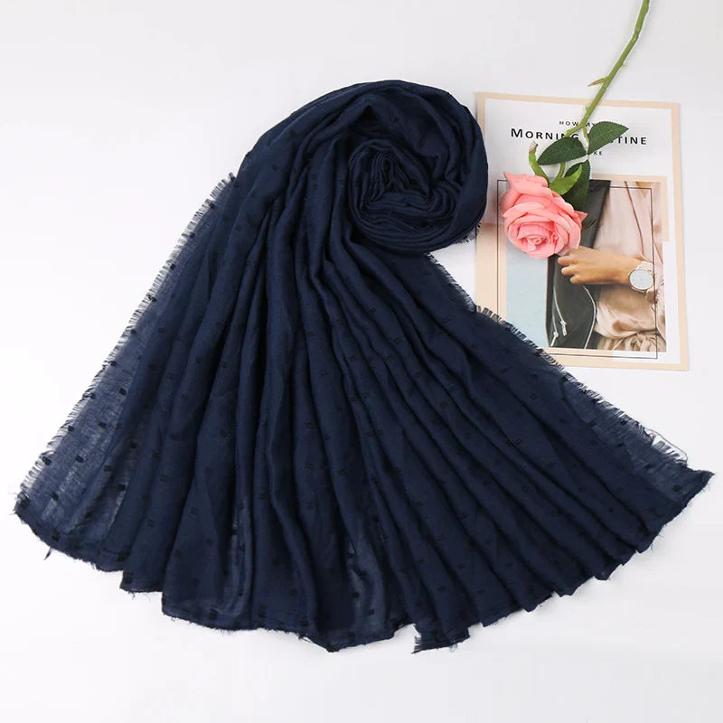 Dot Pom Pom Cotton Hijab Scarves Women Muslim Shawls Big Size Headscarf Wraps Solid Headbands Turbans Bandana Foulard Bufandas