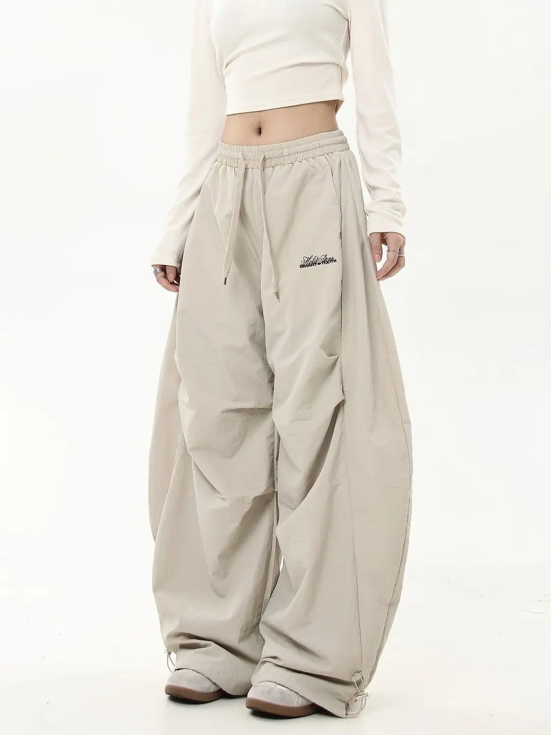 HOUZHOU Oversized Brushed Women Pants Vintage Pleated Wide Leg Trousers Warm Winter Baggy Black Trousers Harajuku Casual Joggers