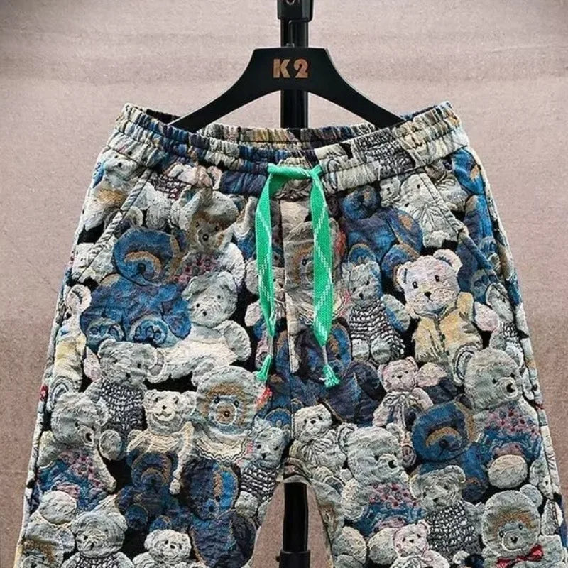 Summer floral shorts men's trendy casual five quarter pants 2025 new loose trendy sports beach pants