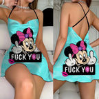 Crew Neck Lettuce Trim Backless Dress Minnie Mouse Mickey Disney Elegant Dresses for Women Fashion Summer 2024 Neck Slip Dress