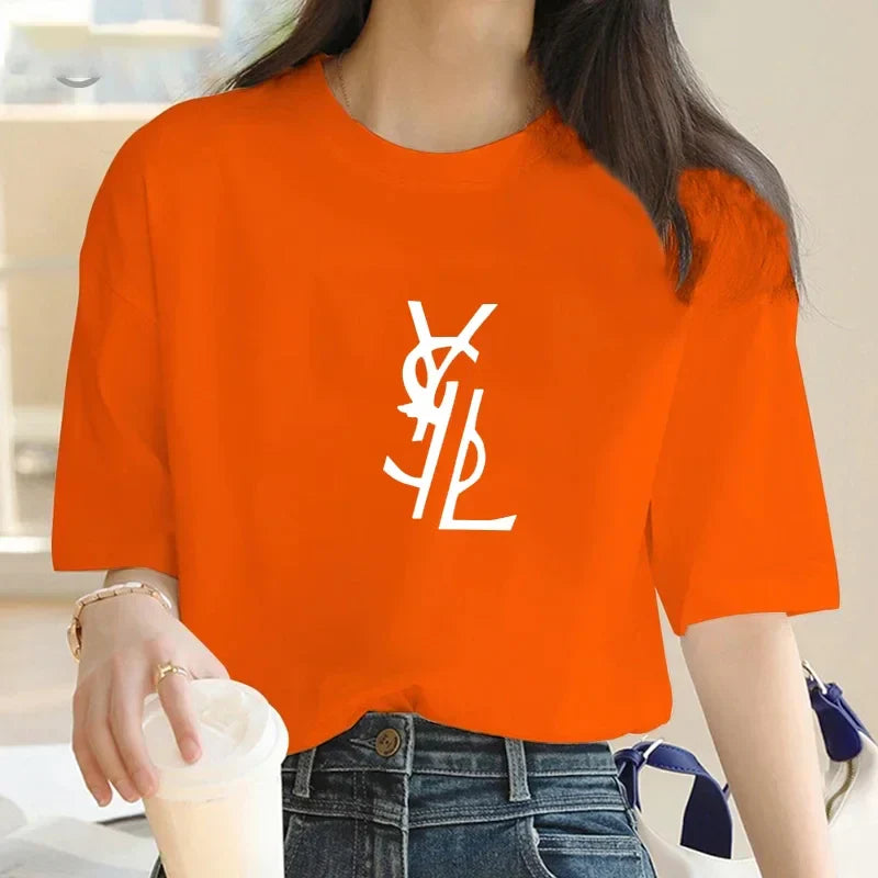 Men's and Women's Cotton T-Shirts Summer Letter Printed T-Shirts Basic Round Neck T-shirt Fashion Casual Short Sleeved Top Tees