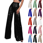 Women's Fashion Solid Color High Waist Sequin Side Zipper Draped Wide Leg Pants Pants for Women Women's Pants Women's Pants 2024