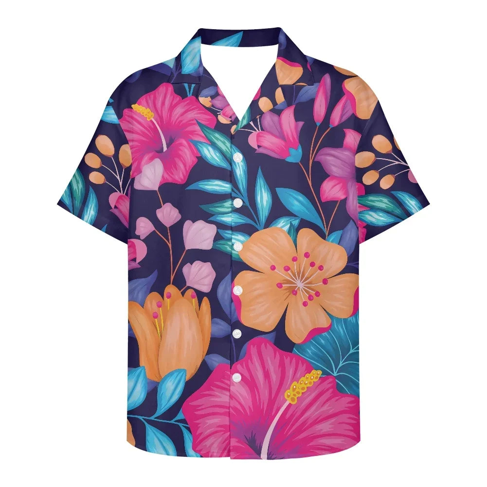 Men's Business Polynesian Shirt Casual Short Sleeve 2022 New Lapel Tribal Tattoo Button Slim Fit Fashion Top