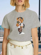 Luxury Brand Fashion Black Selfie Bear Printed Crew Neck Clothing Short Sleeve T-Shirt Trend Women's Summer Y2K Top