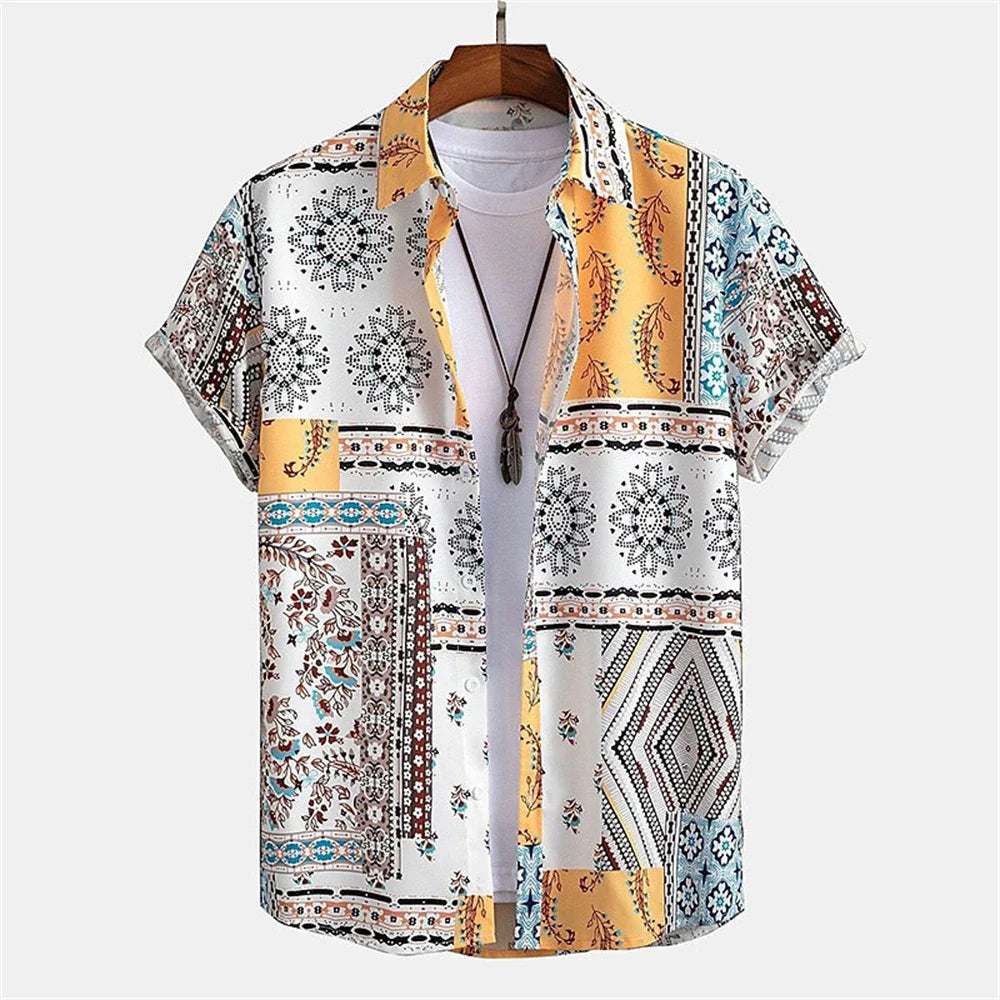Hawaiian Shirt For Men Cashew Flower Print Short Sleeve Top Beach Holiday Casual Men Clothing Vintage Loose Oversize Men'S Shirt