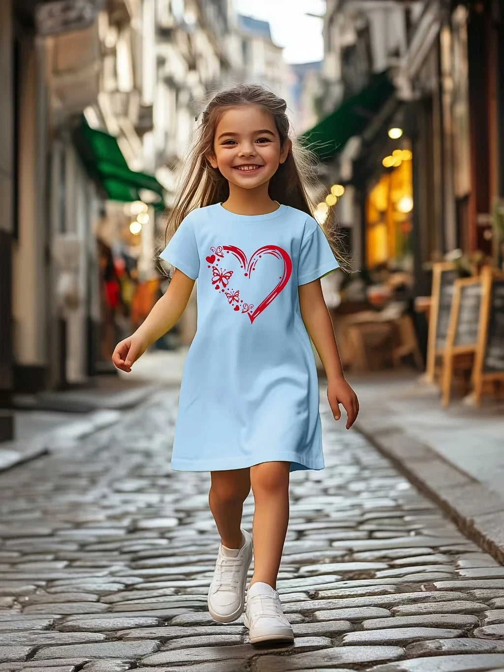 Girl's casual jumpsuit is soft and comfortable, stylish, simple and breathable A-line skirt | Love butterfly print dress