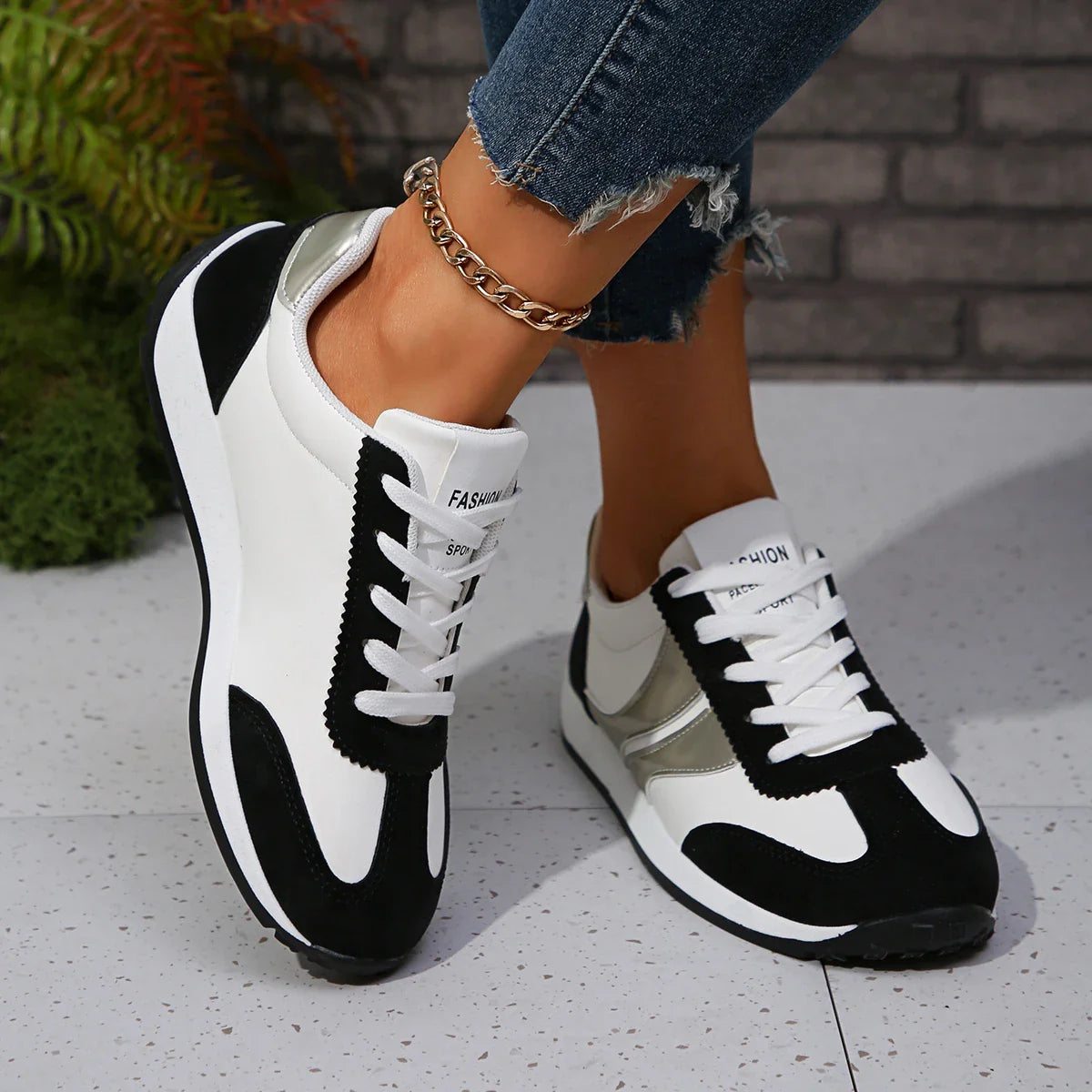 Fashion Contrast Color Platform Sneakers Women Round Toe Lace Up Sports Shoes Woman 2025 Spring Comfortable Casual Walking Shoes