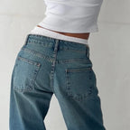 Maemukilabe Women Y2K Low Rise Baggy Jeans Retro Aesthetic Loose Fit Boyfriend Straight Wide Leg Jeans Trendy Stretch Denim Pant