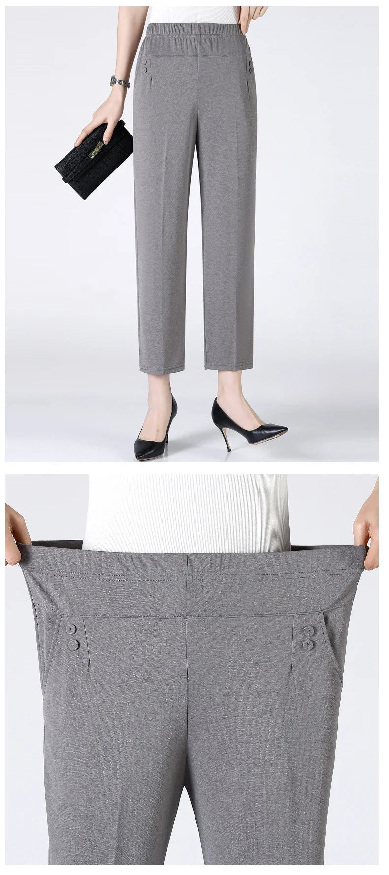 Summer Thin Breathable Elastic Pants 8XL Women's Solid Color High Waisted Loose Casual Pants Middle-aged Elastic straight leg