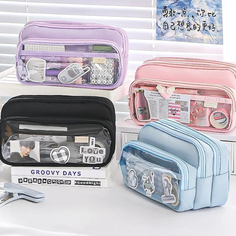 Exquisite Transparent Pencil Case Student Large Capacity Multifunctional Convenient Stationery Storage Bag