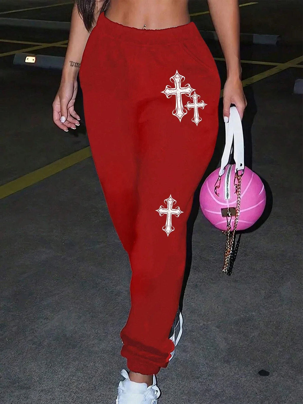 Crucifixion Printing Women'S Autumn Casual Basic Pants Versatile Pocket Drawstring Fashion Trousers Trendy Street Pant Female