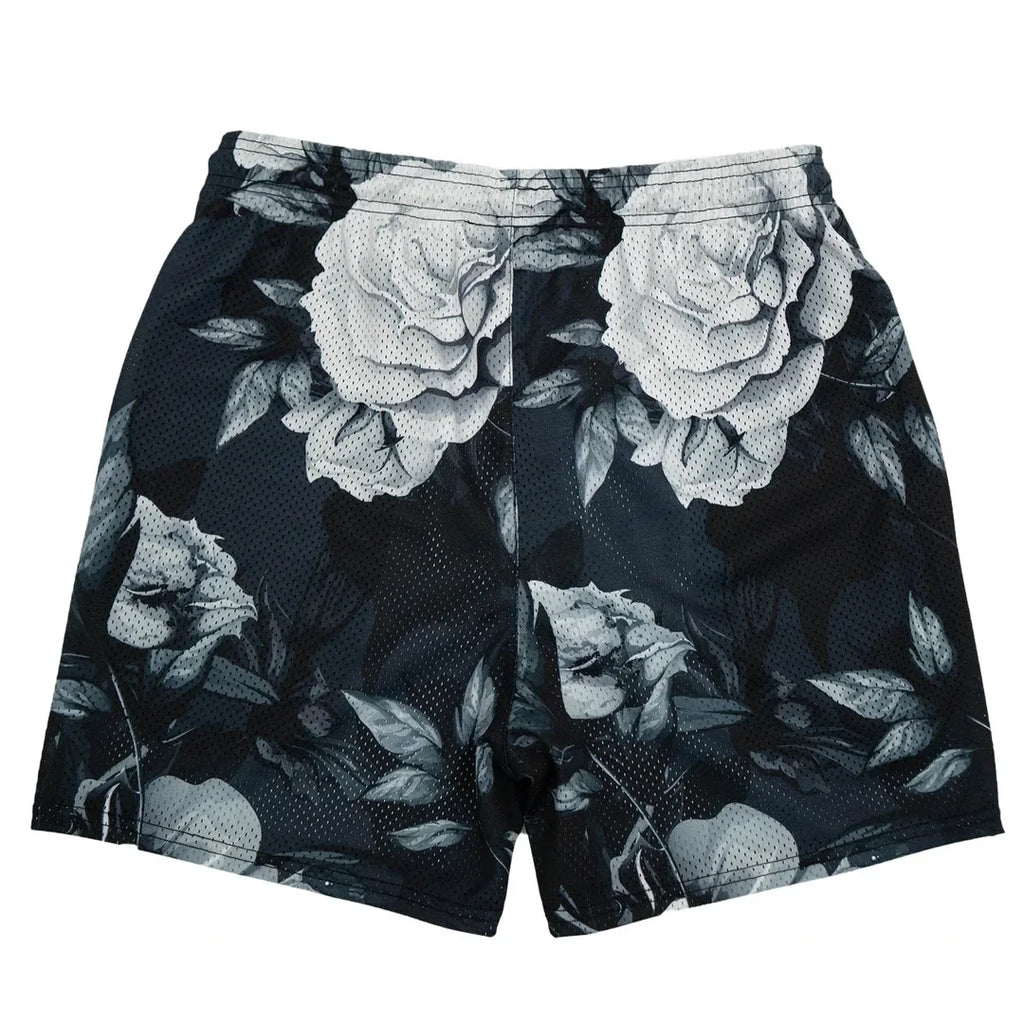 Summer New men short pant Rose Design Casual Shorts Street Hip Hop Fitness Polyester Fast Dry Breathable Embroidery Men Shorts