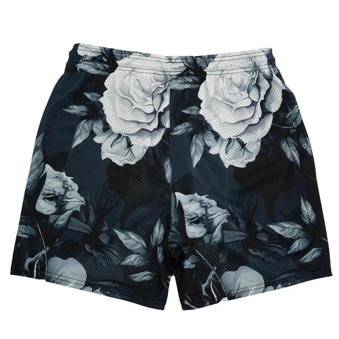 Summer New men short pant Rose Design Casual Shorts Street Hip Hop Fitness Polyester Fast Dry Breathable Embroidery Men Shorts