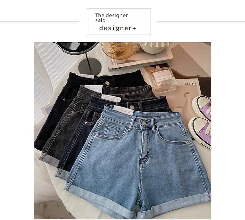 High-waisted Plus-size Women Jeans Student Casual Versatile Trendy A- line Hot Pants Cotton Material Straight Cylinder Style