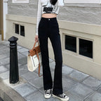 Woman American High Waist Slim Fit Bell Bottom Jeans Female Fashion Y2k Flare Pants Girls Elastic Designer Black Denim Trousers